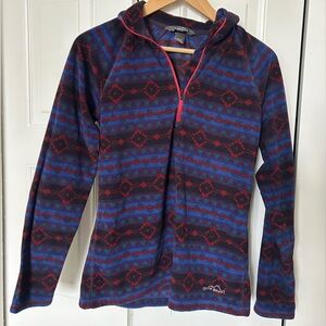 Eddie Bauer Blue and Red Patterned Hoodie